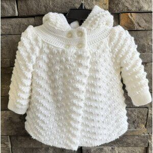 Okie Dokie Dot Knit Shawl Collar Sweater Grandma Core Hooded 18 Months Vintage